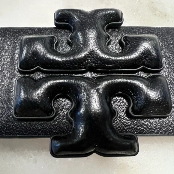 Tory Burch Eleanor 1.5” Black Leather Logo Belt - Picture 3 of 8
